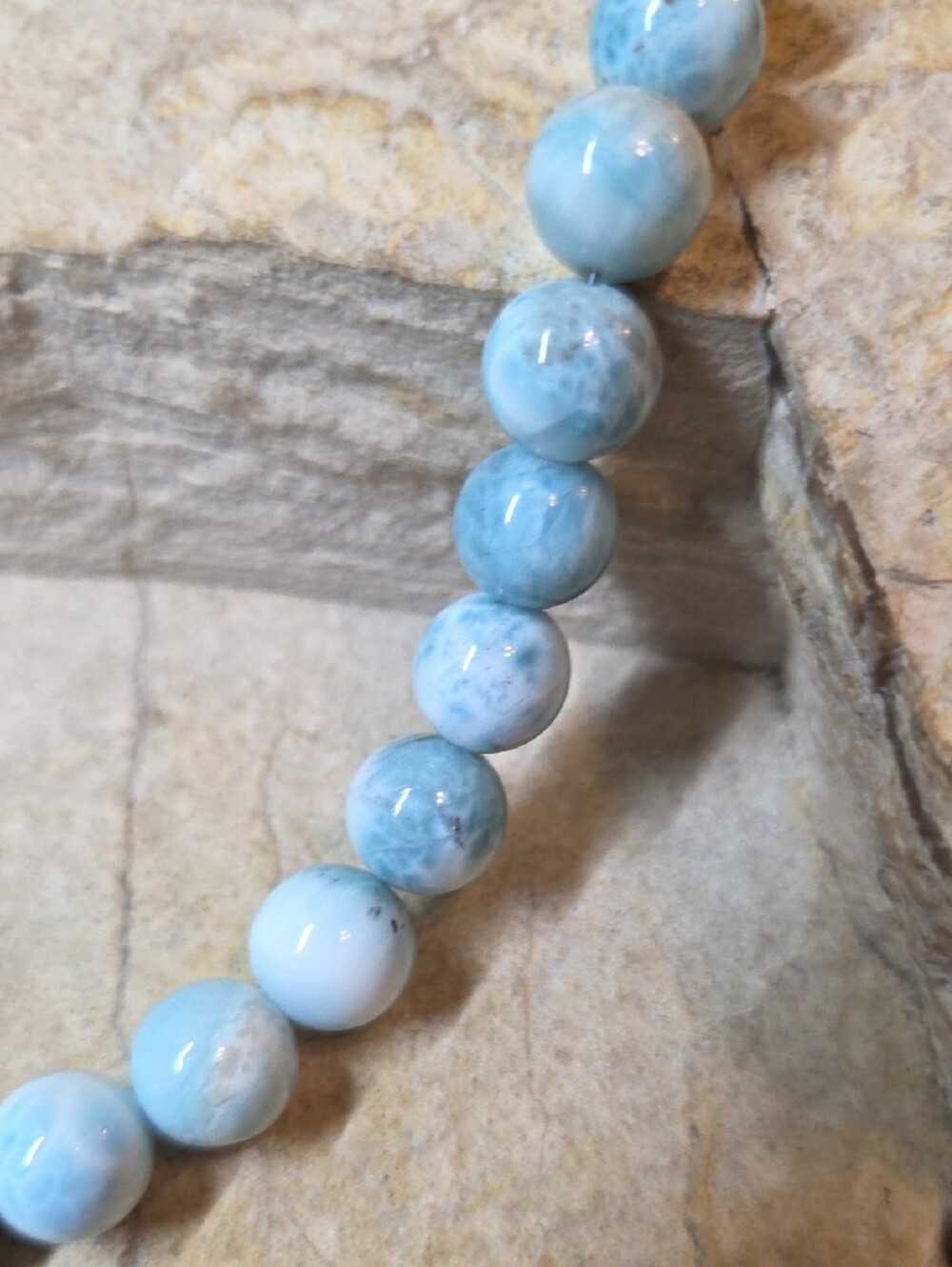 Sterling Silver Genuine Larimar Beaded Necklace and Earrings Set - Picture 7 of 12